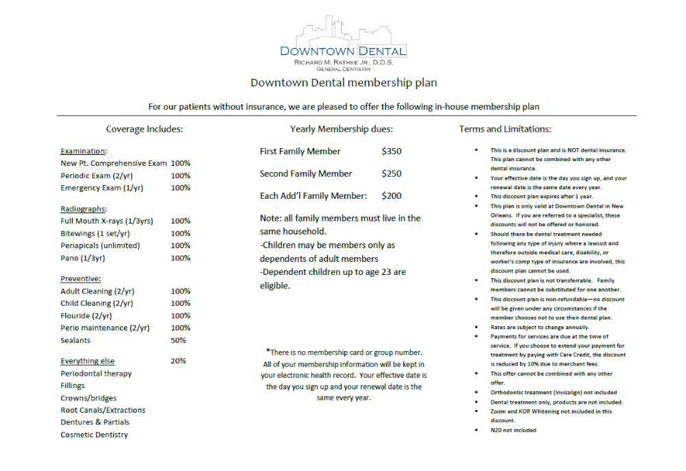 downtown dental membership plan | new orleans